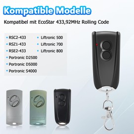 Garage Opener Remote Control 433.92MHz for EcoStar RSC2-433 RSE2-433, RSZ1-433, with Metal Base, 3 Pieces Gate Handheld Transmitter for Hormann EcoStar Liftronic 500/700/800 for Portronic D2500/D5000