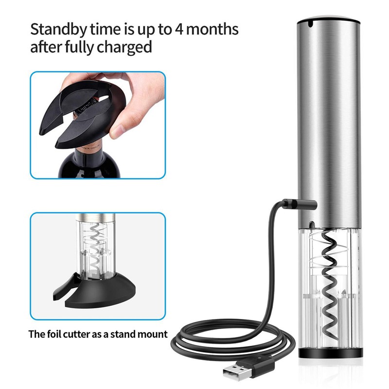 Stainless Steel USB Rechargeable Smart Electric Wine Opener Automatic Bottle