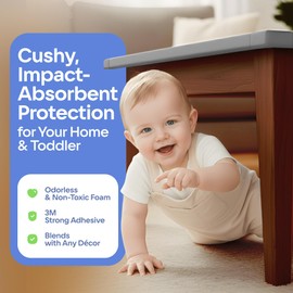 Sharp Edge & 16.2ft Furniture Safety Guards | Protective Foam Cushion | 15ft Bumper 4 Adhesive Childsafe Corners | Baby Child Proofing Foam Set and Safe for Table, Fireplace, Countertop | Gray