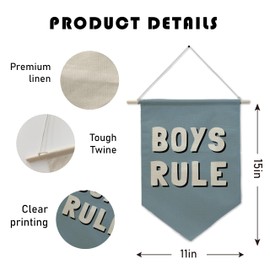 NQDWX Boys Rule Pennant Flag - Cool Retro Vintage Wall Decor for Boys Room, Blue Teen Dorm Banner, Preppy Bedroom Art, Unique Gift for Sons & Teen Guys. (010)