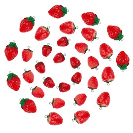 HOBBIESAY 4 Styles 32Pcs Red Resin Strawberry Charms 3D Strawberry Pendants Cute Fruit Hanging Pendant Strawberry Charms Ornament with Iron Loop for DIY Bracelets Earring Necklace Jewelry Making