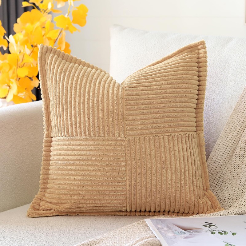 OTOSTAR Striped Corduroy Throw Pillow Covers with Splicing Super Soft