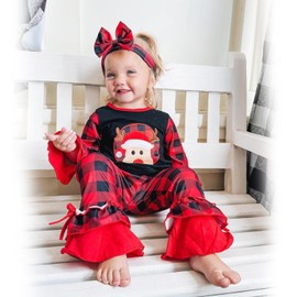 HINTINA - Conjunto de trajes de Navidad para niña pequeña, con parte inferior acampanada, Cuadros Negros, 2-3T