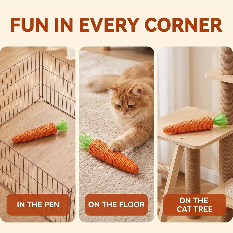 2 Pcs Orange Natural Interactive Sisal Carrot Cat Toys,Cat Dental