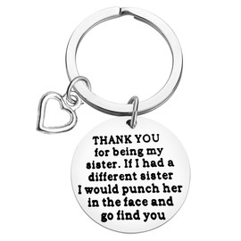 Sister Keyring Keychain Sister Gift Thank You for Being My Sister Keyring Sister Keyring Family Best Friends Key Chain Rings Christmas Birthday Gift for Women Girls Friendship Keyring Gift