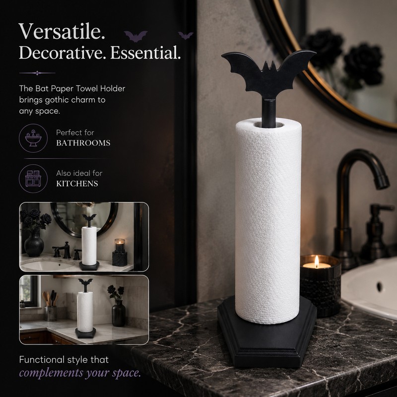 Gothic Bat Paper Towel Holder for Kitchen – Wooden Halloween