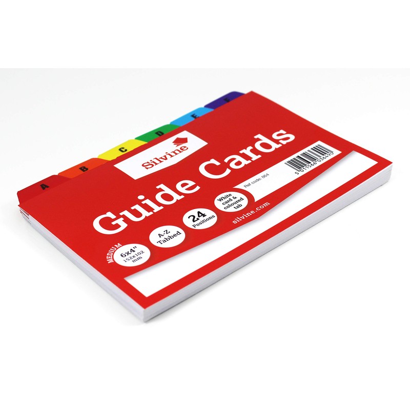 Silvine A6 Guide Cards in Plain White, Tabbed A-Z. Ref