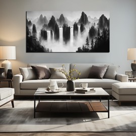 TYTAUPT Mountain Canvas Wall Art for Living Room Large Size Black and White Pictures for Wall Waterfalls Wall Art for Office 29 x 58 Inches