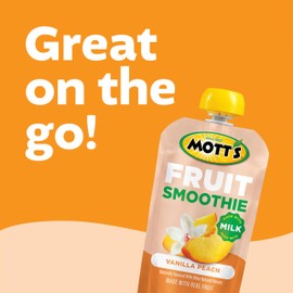 Mott’s Fruit Smoothies Vanilla Peach, 4.2 oz clear pouches, 8 Pack, Made With Milk, Made With Real Fruit, Good Source of Calcium, On-the-Go
