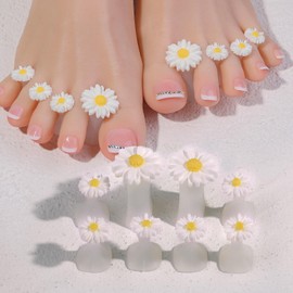 8pcs Daisy Toe Separators Silicone for Pedicure Nail Polish Gel Foot Toe Spacers Pedicures Nail Art Tools, White
