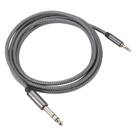 DMiotech 3.5mm 1/8" Male TRS to 6.35mm 1/4" Male TRS Audio Cable Aluminum Alloy Housing Nylon Braided Aux Cable for Phone Car Speaker 1.5M/5Ft Gray