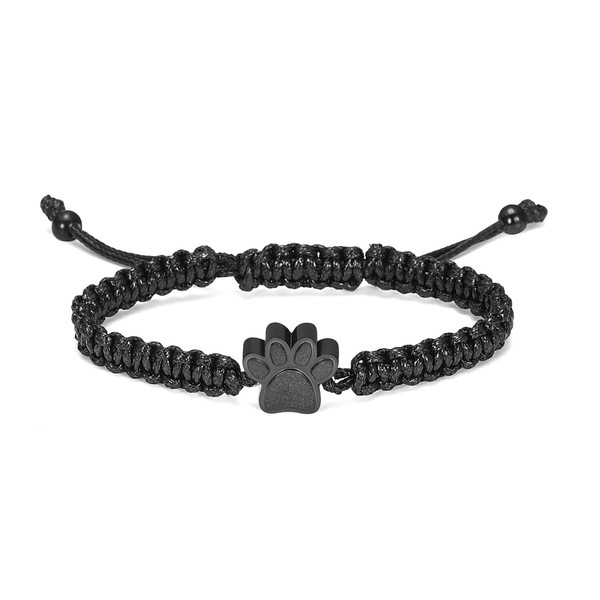 constantlife Cremation Bracelet for Pets Ashes - Dog Paw Pendant Bangle Stainless Steel Memorial Urn Jewelry (Black Rope-Black)