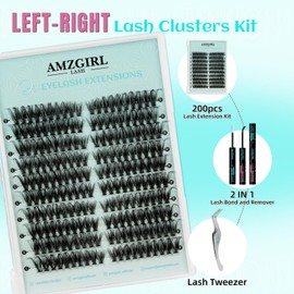 Natural Lash Clusters Left&Right Eyelash Clusters Wispy Cluster Lashes DIY Individual Lashes Extension Thin Band Cluster Eyelashes Extensions 200pcs C Curl(10Pairs,40D,8-18mm)