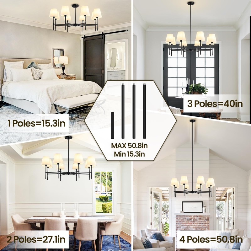 RUIYEY Dining Room Chandeliers Light - 5-Light Black Modern Chandeliers