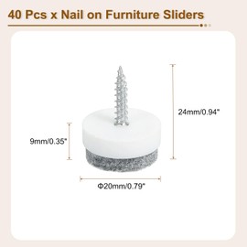 uxcell Nail-on Furniture Sliders, 40Pcs Nail-on Felt Pad Round Chair Table Feet Pads Chair Leg Floor Protectors for Hardwood Floors (White, 20mm/0.79")