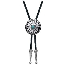 YOQUCOL Vintage American Western Cowboy Indian Art Turquoise Stone Genunie Leather Bolo Tie For Men Women