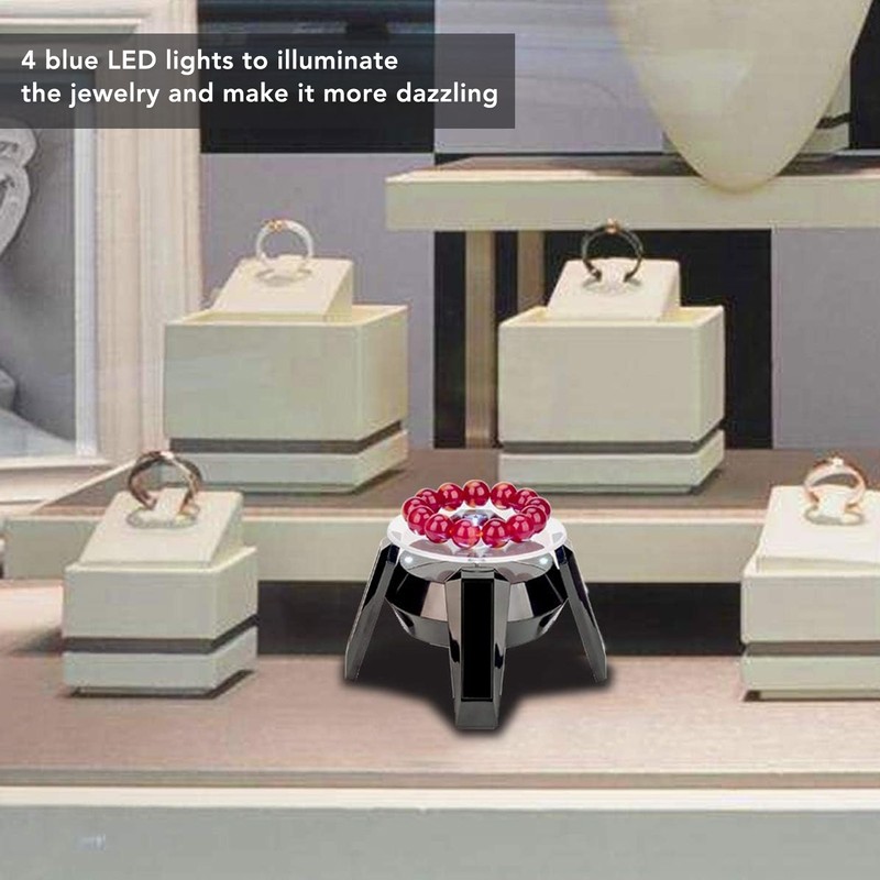 LED Jewelry Display Turntable Solar Powered Rotating Stand Blue Led