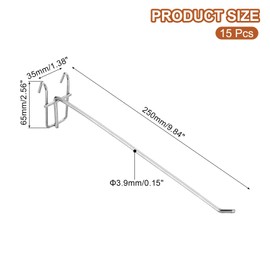 sourcing map 15Pcs 9.84" Pegboard Hook Display Hook, Metal Grid Wall Bracket Peg Board Display Hook Panels Hooks for Supermarkets, Boutiques, Accessories Stores, and Department Stores (Silver)