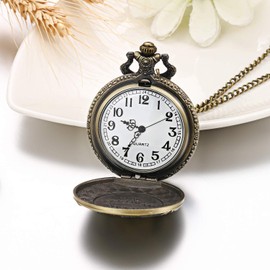 JewelryWe Pocket Watch Men Children Quartz Multi Designs Necklace with Pendant Watch, Train, Festive Occasions