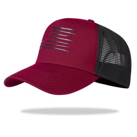 Oversized XXL American Flag Baseball Cap for Men & Women - Big Head Adjustable Snapback Hat - Patriotic Mesh Trucker Hat Wine Red/Black