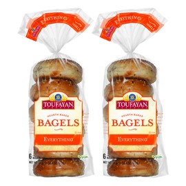 Toufayan Everything Bagels | High Protein, Vegan and Soy Free (2 Pack, 12 Bagels Total)