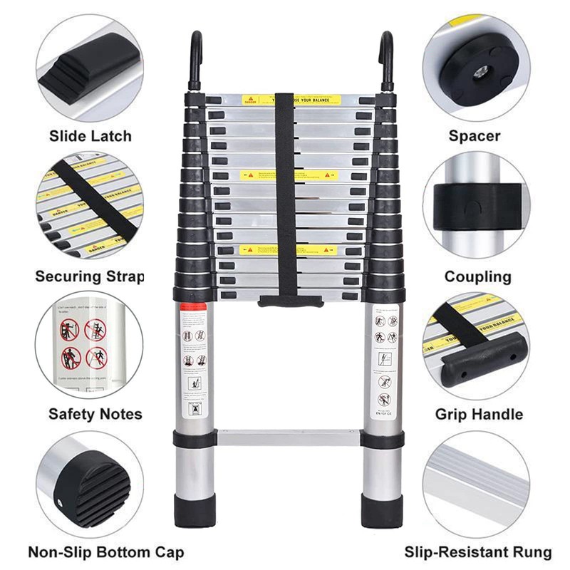 20.3FT Aluminum Telescoping Ladder with Non-Slip Feet and Stable Hook,