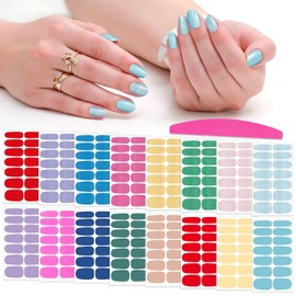 SILPECWEE Vitality Nail Wraps for Women Solid Color Glitter Nail Polish Strips Self Adhesive Nail Polish Stickers Gel Nail Strips Nail Art Accessories with 1pc Nail File (16 Sheets)