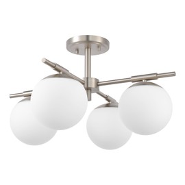 Ntsunxeko 4 Light Semi Flush Mount Ceiling Light Fixture Brushed Nickel Light Fixture with Globe Milk Glass Shade for Bedroom, Living Room, Dinning Room, Foyer Hallway Corridor Laundry Room Bar