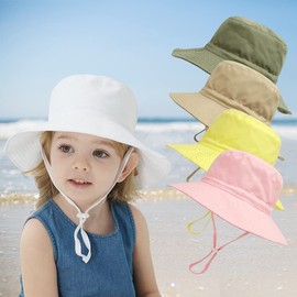 PythJooh Baby Sun Hat Toddler Girl Boy Summer Outdoor UPF 50+ Bucket Sun Hat Beach Pool Wide Brim Adjustable Strap Hats for 0-6Years Light Pink