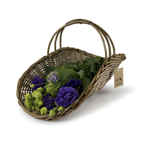 Wrenbury Wicker Flower Basket Trug in Medium 63cm - Handwoven from Mellowed Willow - Gardening Harvest Foraging Basket - Lay your Delicate Blooms Flat - Silver Beige Wicker