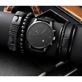 Black Fashion Men's 4pcs Set Casual Simple Sport Style Watches Holiday Gifts New