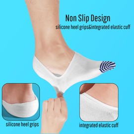 Hicomlor No Show Socks for Men 6 Pack,Non Slip Cotton Low Cut Trainer Socks for Sneaker Loafer Running (UK, Alpha, L, Regular, Regular, White-Blue)