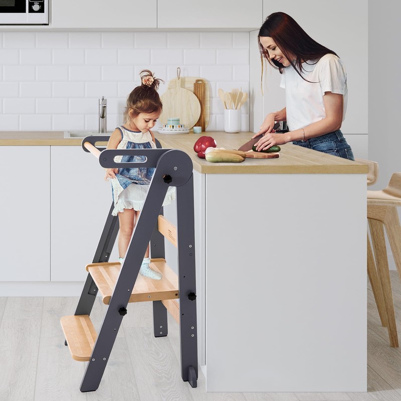 Gewitt Foldable Toddler Kitchen Stool Helper - Adjustable Height Folding