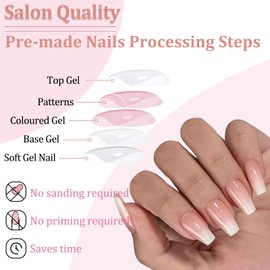 Ombre Press on Nails Set - 120pcs Coffin False Nails Short - Fake nails with Glue - Elegant Stick on Nails - 15-Size Ombre nail Tips Long Lasting for Women Girls DIY French Manicure