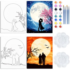 WEBEEDY Pre Drawn Canvas for Painting 203x245mm Stretched Canvas Couples Painting Kit Date Night Game for Art Parties Decor, Picnic Date, Valentine's Day Gift, Home Decoration, Daily Painting Supplies