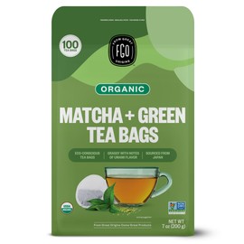 FGO Té Matcha y Verde Japonés Orgánico, 100 Bolsitas de Té Ecológicas, Bolsa Resellable, El Envase Puede Variar (Paquete de 1)                        