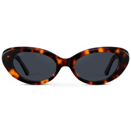 WearMe Pro - Women's Polarized Cat-Eye Sunglasses, Oval Lenses, Thick Rounded Frame, 5-Barrel Hinges, Hand-Polished Design (Brown Tortoise/Smoke Grey Lens)