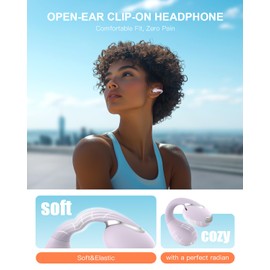 Open Ear Clip Wireless Earbuds Bluetooth 5.4, Lightweight Comfort Sports Bone Conduction Headphones Built-in Mic for Clear Audio, Stable Fit Earphones 24H Play-Purple