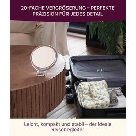 Fantasia Beauty Reisespiegel mit 20-facher Vergrößerung – Ideal als Schminkspiegel für unterwegs – Vergrößerungsspiegel mit Acrylrahmen & Stoffbeutel – Perfekt für Make-up & Rasur