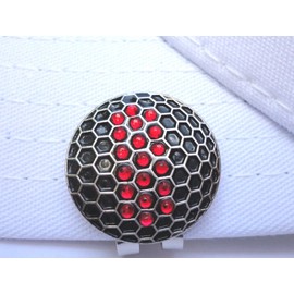 FunMarkers Black Ball Golf Ball Marker - Premium Quality Metal Ball Marker with Red Crystal & Magnetic Hat Clip - Unique Golf Gift Accessory - Value Gift Set for Golfers