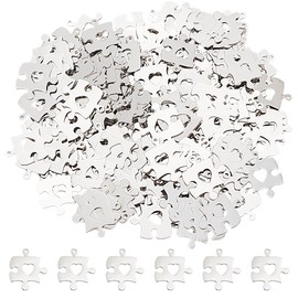 GOMAKERER Pack of 200 Puzzle with Heart Pendants, Puzzle Piece Pendant Made of Brass in Platinum Colour, Pendant for Autism Awareness, Etched Metal Embellishments, Heart Pendant for Necklaces