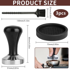 NINGYER Tamper 51 mm, Tamper Comes with a Black Round Pad and a Brush, Espresso Tamper for Barista Tools and Coffee Lovers (Black)