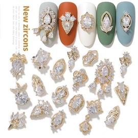 Nail Zircon Jewelry Nail Metal Luxury White Zircon Rhinestone for Nail Glitter Nail Crystal Gemstone Jewelry Nail Diamond Rhinestone Charm for Girl Woman DIY Nail Decoration