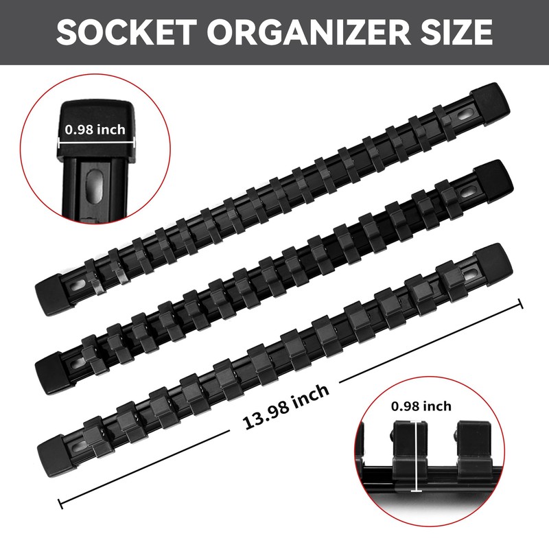 Reniteco Socket Organizer Drive ABS Tools - Black Socket Holder,