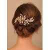 Deniferymakeup Wedding Gold Rhinestone Pearls Flower and Leaf Hair Comb