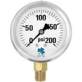 Zenport LPG200 Zen-Tek Glycerin Liquid Filled Pressure Gauge, 200 PSI, Box of 10