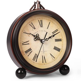 RODH Battery Alarm Clock,Vintage Retro Alarm Clock with Night Light，Hangable,Super Silent, Non Ticking Analog Small Table Clock for Bedroom,Bedside, Desk,Shelf