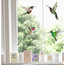 4 Large Beautiful Humming Bird Static Cling Window Stickers - Hummingbird Anti Collision Bird Strike Window Stickers - UNIQUE Double Sided Print