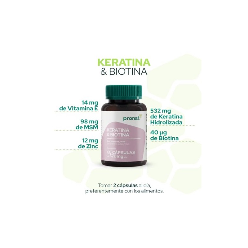 PRONAT Keratina Biotina 60 Cápsulas Suplemento Alimenticio Fórmula con Queratina,