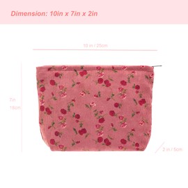 PAZIMIIK PAZIMIIK Makeup Bag Large Zipper Corduroy Make Up Pouch for Purse Travel Canvas Cosmetic Organizer for Women Brush Storage,Vintage Rose Red